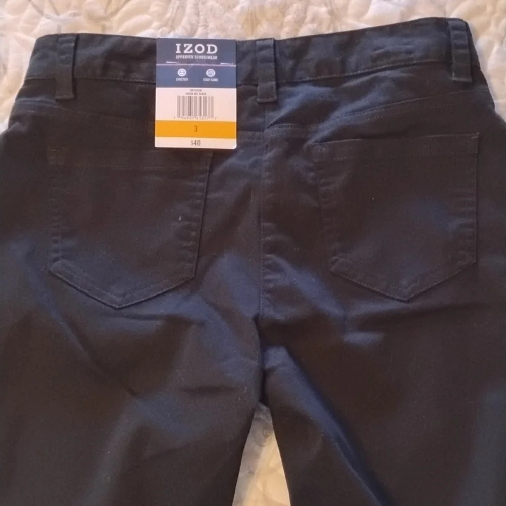 IZOD Approved Schoolwear Junior Stretch Black Plants, Size: 3, NWT